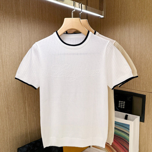 短袖美式休闲镂空刺绣t恤男透气