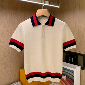 夏季新款轻奢菠萝纹针织衣服男短袖 休闲个性时尚拼色t恤男polo衫