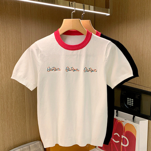 短袖休闲风青年字母刺绣t恤潮流