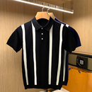 新款 短袖 夏季 男 高级拼色条纹polo衫 翻领修身 英伦商务男装 t恤男士