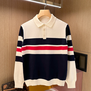 翻领毛衣时尚 复古男装 修身 秋冬新款 男款 针织衫 polo衫 高级拼色长袖
