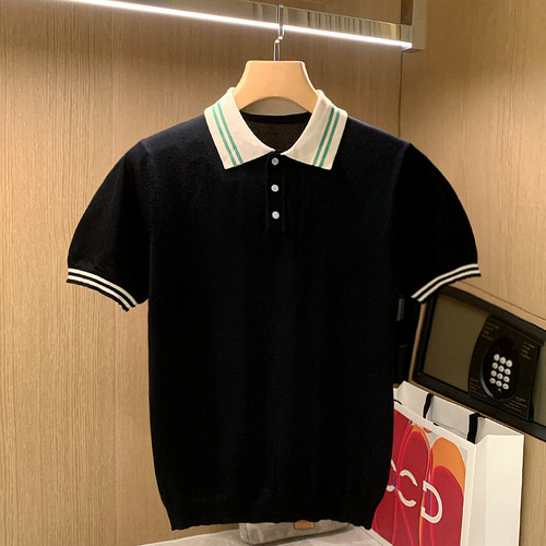 夏季短袖通勤透气冰丝polo衫轻奢