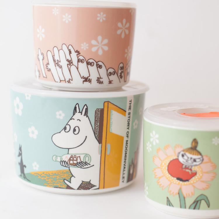 胖兔美家出口日本姆明陶瓷贴花圆形冰箱保鲜盒食物分装料理储存盒