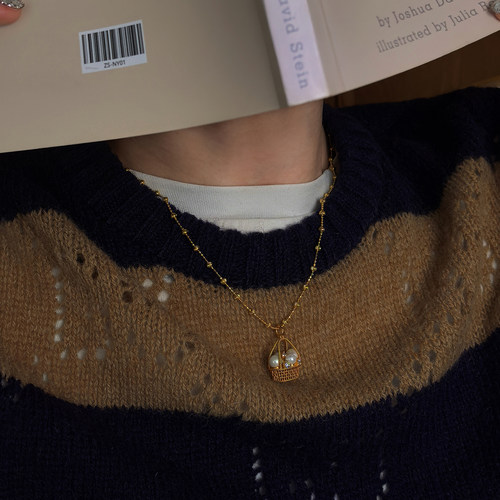 “财”篮子招米米仿珍珠花篮925银镀金项链高级轻奢立体编制镶钻