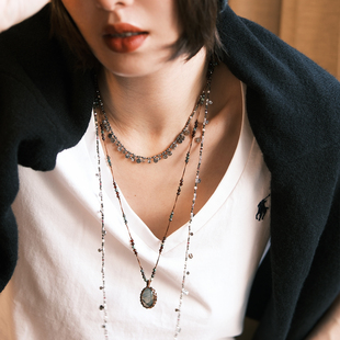 秋冬手工编织拉长石气质毛衣链叠戴三件套波西米亚风美拉德复古