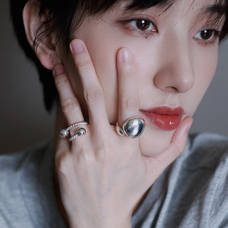 STUNNING MOMO欧美风百搭圆球戒指高级感小众个性指环开口式调节