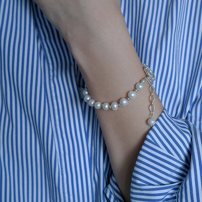 珍珠配小银球甜美风珍珠母贝手链