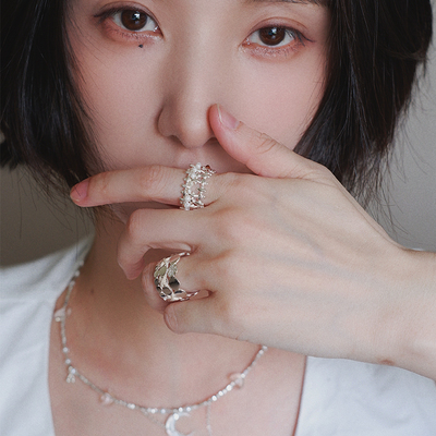 原创设计叠戴925银光面编织戒指开口设计感清冷高级ins风