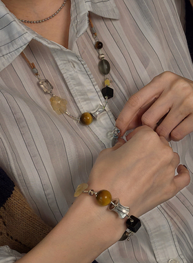 momo原创设计|森林物语手链项链套组黄水晶招米米复古项链百搭