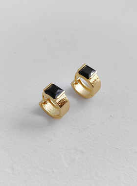 STUNNING MOMO【高定】宽面耳圈925银镀14K防敏金黑锆石百搭耳环