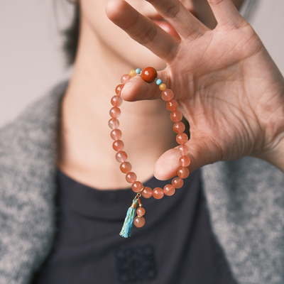 冰飘南红手串 新中式清爽感搭绿松蜜蜡S925银配