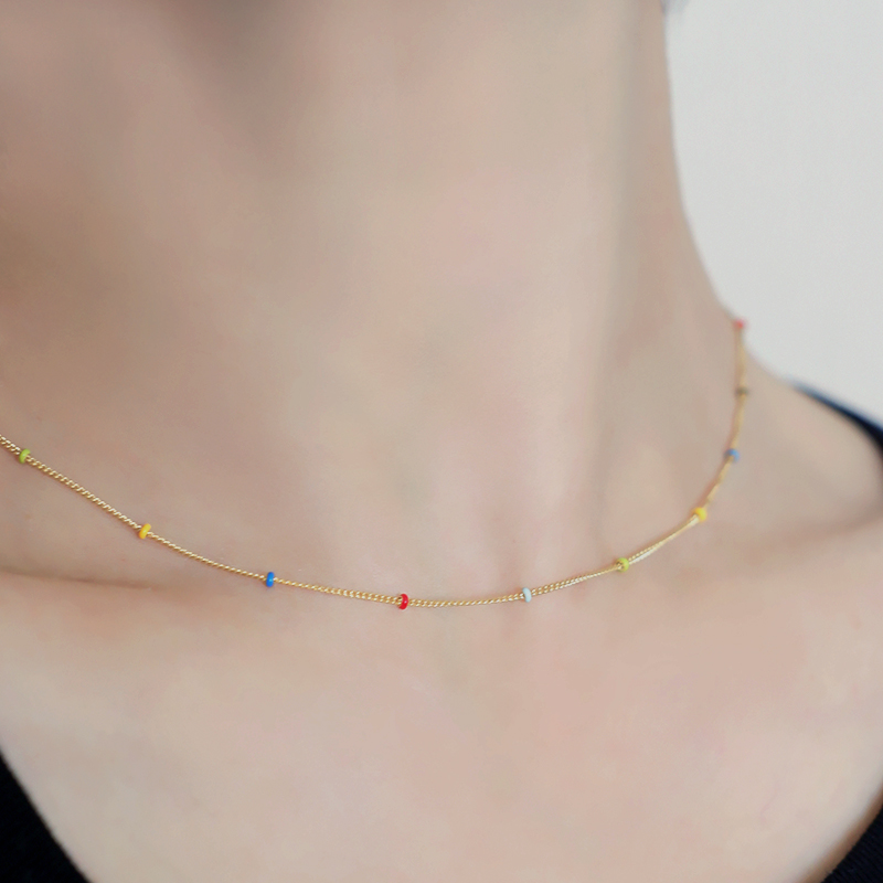 小彩珠细链叠戴项链珠珠链