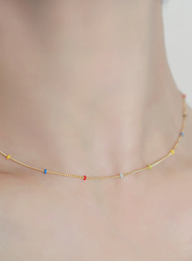 小彩珠细链叠戴项链珠珠链