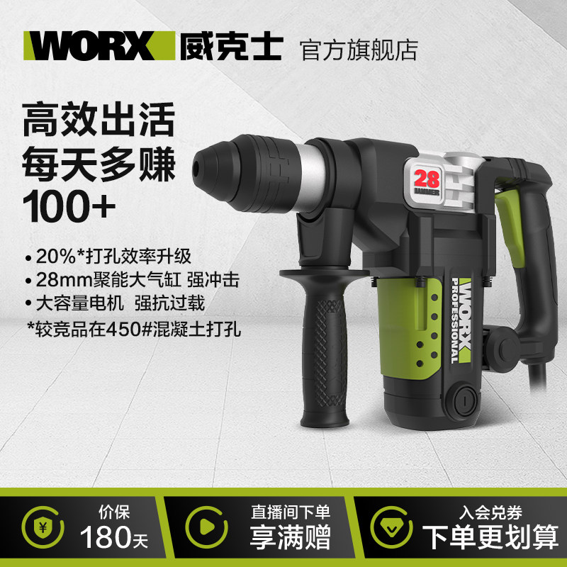 威克士工业级电锤大功率WU328冲击钻打混凝土电锺电动工具