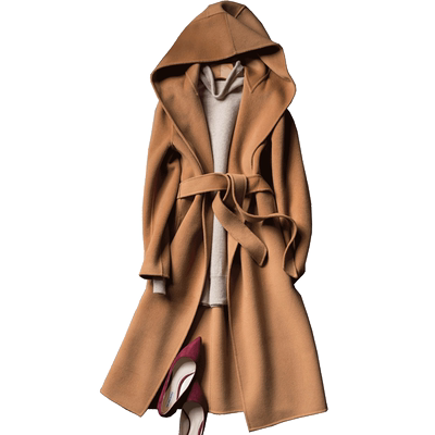 连帽长款加厚外搭双面羊绒大衣
