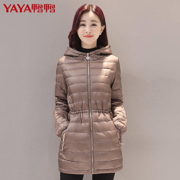 鸭鸭 轻盈中长款 女式连帽羽绒服 ￥99包邮（￥159-60）3色可选