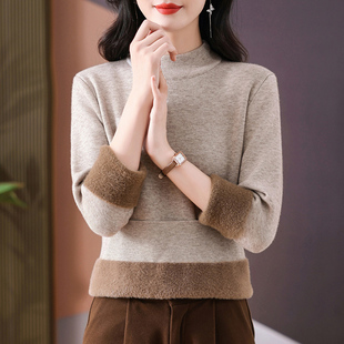 恒源祥山羊绒半高领毛衣女加绒加厚宽松保暖打底高端一体绒妈妈装
