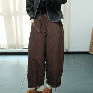 秋冬新款 素凡卡100%长绒棉宽松显瘦松紧腰纯色夹棉保暖阔腿休闲裤