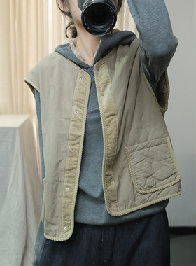单排扣日系常规圆领撞色马甲棉服