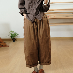 日系简约风抽绳腰纯色宽松百搭保暖夹棉阔腿休闲裤 素凡卡冬季 新款