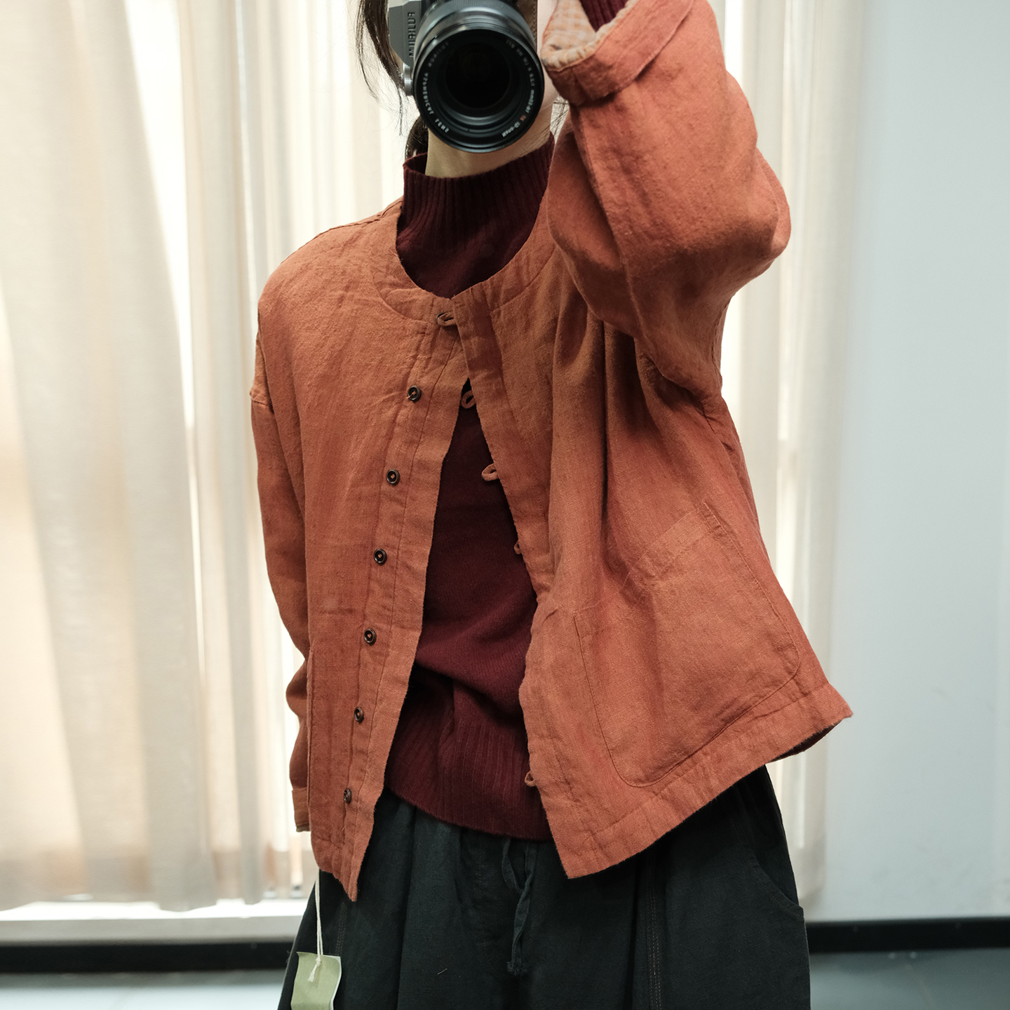 复古简约文艺色织亚麻外套