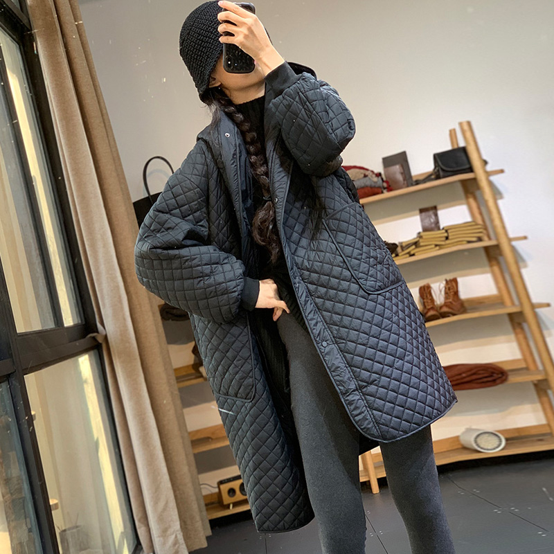 外套女素凡卡菱形格休闲连帽棉服