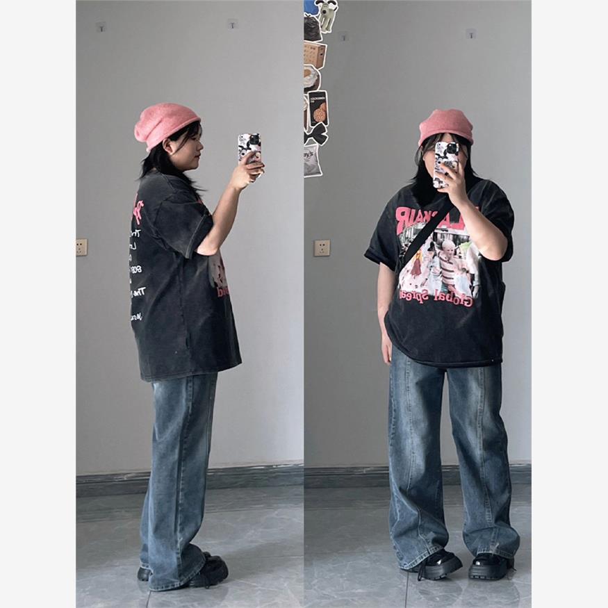 胖姐姐梨形修身直筒裤加