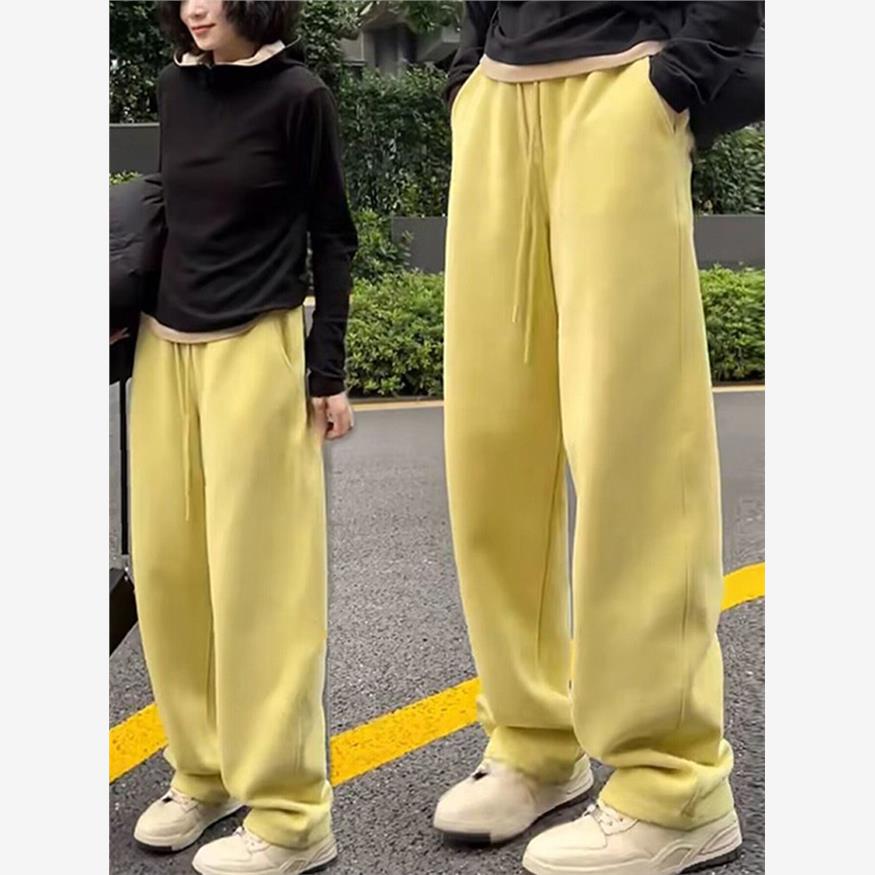 女裤2025新热风格Normcore宽松修身休闲黄色阔腿裤高腰多用途直筒