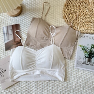 2025春夏新款冰丝轻薄美背吊带内衣细肩带小胸聚拢打底平口抹胸女