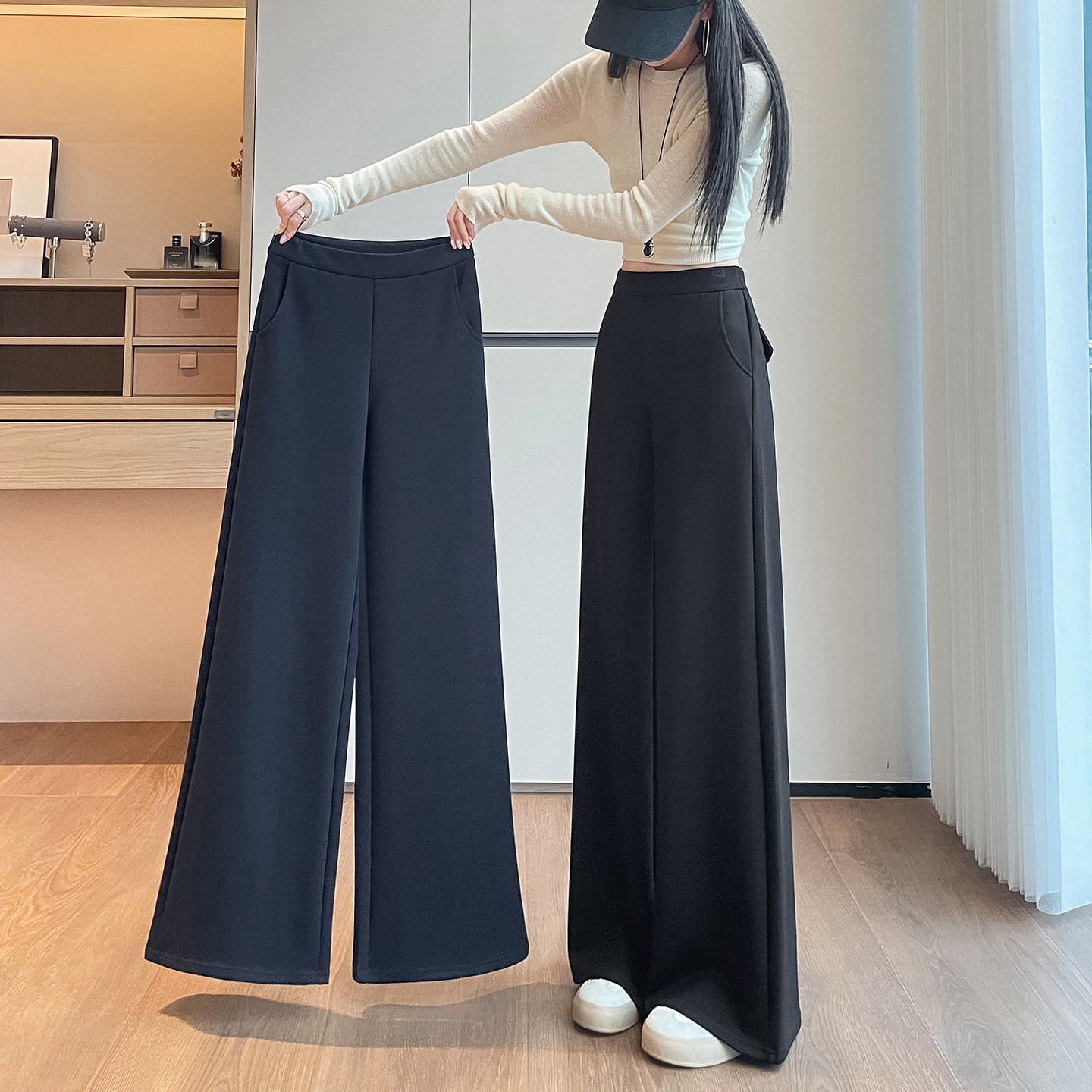 黑色阔腿裤女2026秋冬新款加肥加大码胖MM宽松直筒裤休闲运动裤子