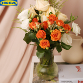 ins风卡拉夫 饰瓶 宜家IKEA代购 普德拉格透明玻璃花瓶条纹插花瓶装