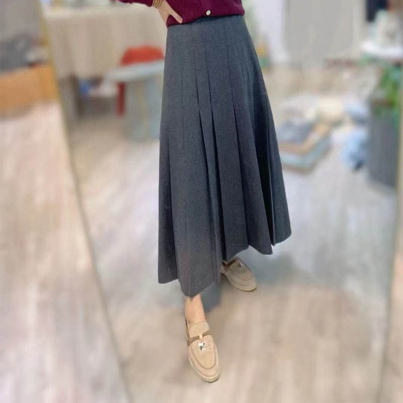 纯原欧货 秋冬加厚毛妮百褶半裙 中高腰显瘦百搭中长半身裙女士新