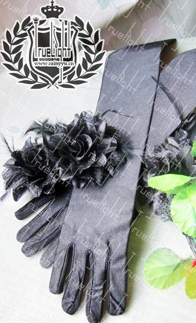 COSPLAY黑执事夏尔女装配件 晚宴礼服用弹力黑色白色超长手套