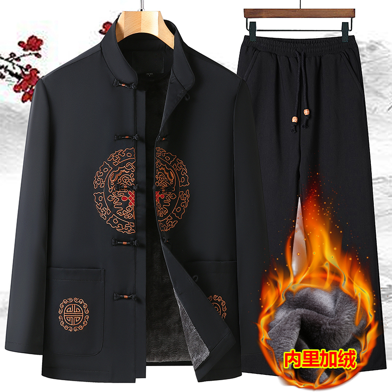 中老年唐装冬季加绒加厚生日套装
