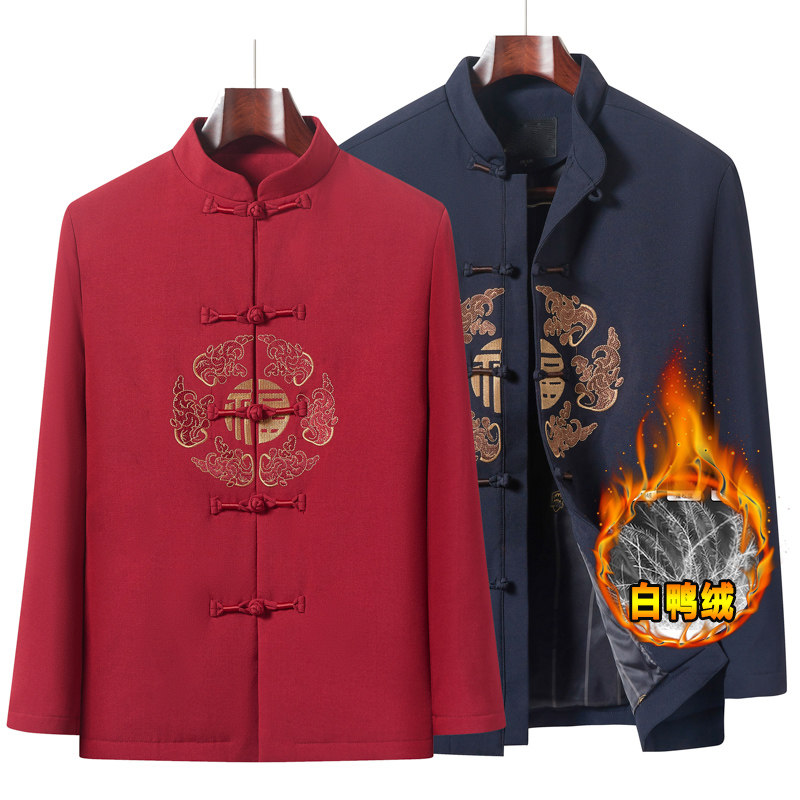 中老年情侣唐装冬季保暖羽绒服