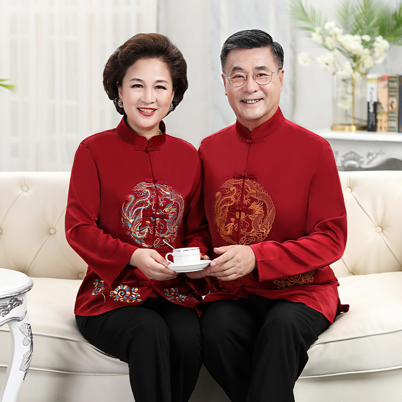 中国风情侣唐装薄款爷爷奶奶长袖
