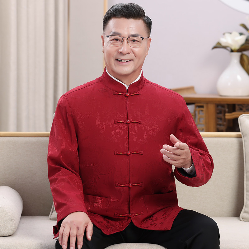 秋季新款中老年唐装男夹克套装60-70-80岁爷爷外套生日宴会爸爸装