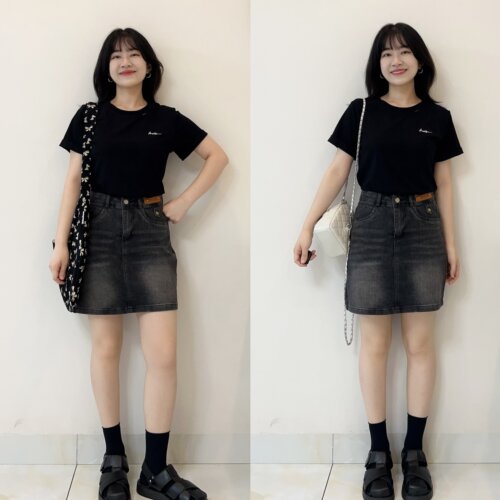 烟灰色牛仔短裙女夏小个子半身裙