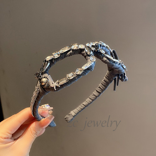 韩国东大门子女款重工闪钻高级灰色眼睛发箍女轻奢外出百搭发饰