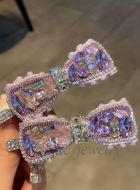 韩国东大门重工紫色闪钻蝴蝶结发夹女高级感甜美碎发夹气质发卡