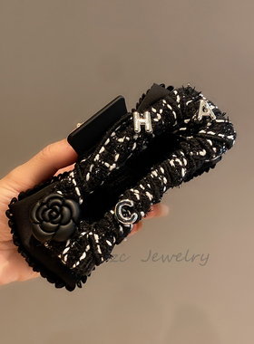 黑色小香风蝴蝶结抓夹小众ins个性ab款后脑勺鲨鱼夹气质新款发饰