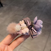 高级感时尚 轻奢紫色卡通兔子重工发夹小众ins侧边碎发一字夹发卡