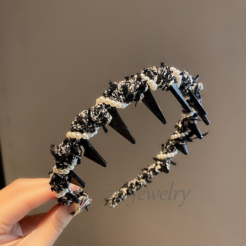 韩国东大门新款小香风格子麻花珍珠发箍女时尚防滑带齿外出发卡