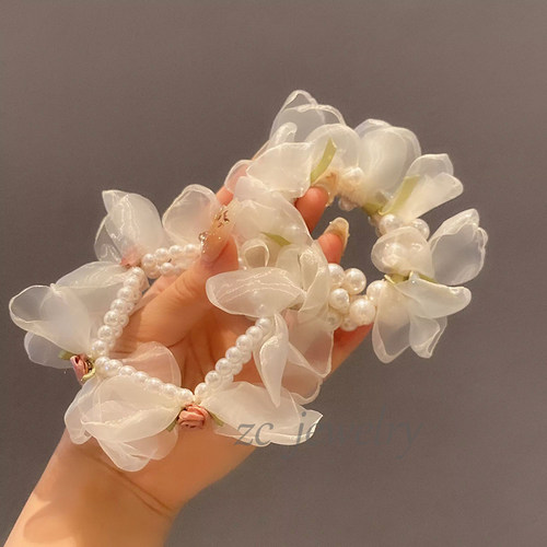 高级感玫瑰花瓣珍珠手环发圈
