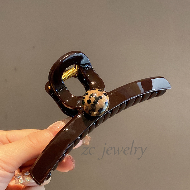 韩版简约ins豹纹球球抓夹女高级感个性时尚精致后脑勺鲨鱼夹气质