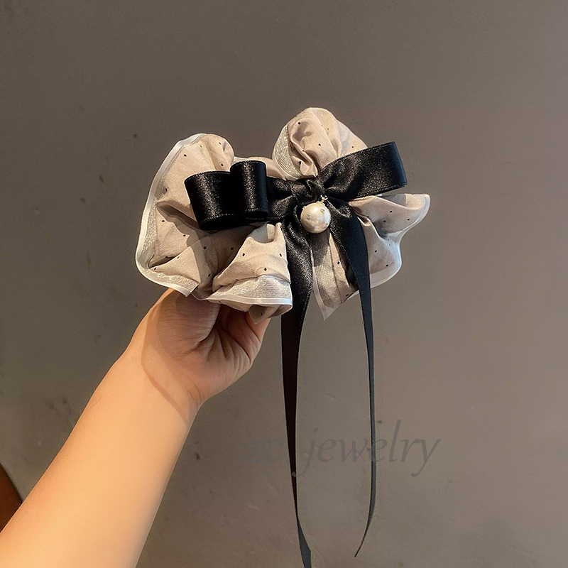 韩国氛围感波点飘带蝴蝶结马尾夹女时尚高颅顶固定盘发顶夹发夹