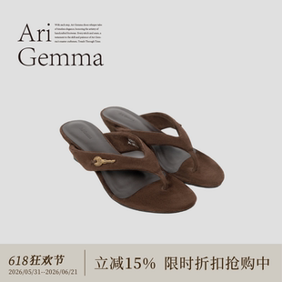 Ari Gemma｜Velvet系列·复古钥匙夏季新款夹趾人字拖坡跟凉拖