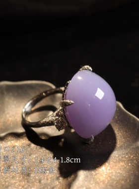 411-38 冰糯紫色翡翠蛋面戒指 18K金 缅甸翡翠A货 010190392