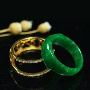 谷子家 18K金镶钻 清代老翡翠 马蹬戒 戒指冰种色辣帝王绿A3-1703