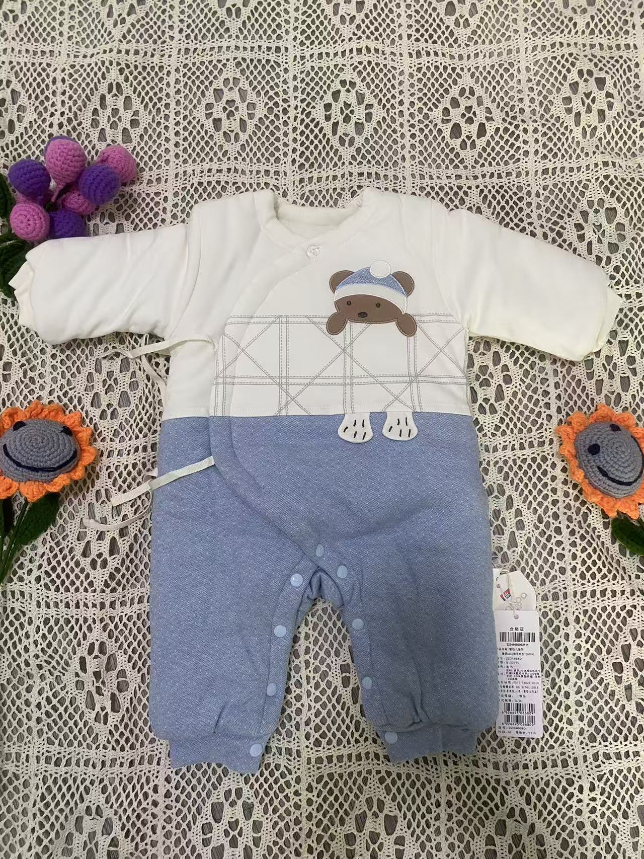 安宝儿新生儿婴儿棉服连体哈衣套装打底外出服52码59码